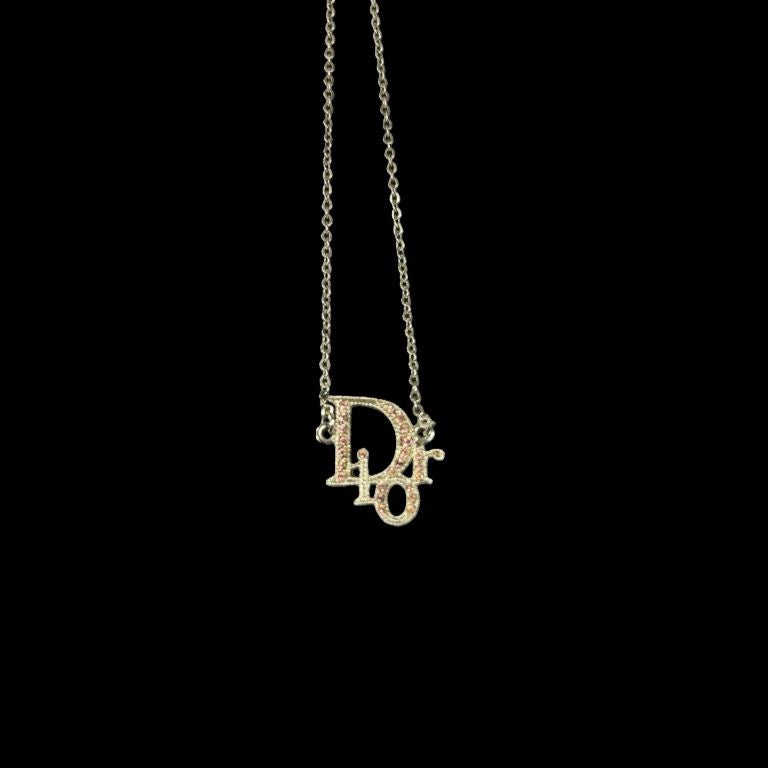 DIOR Dior Logo Rhinestone Necklace Silver Hardware DIOR Silver Alloy Diamond Logo Necklace