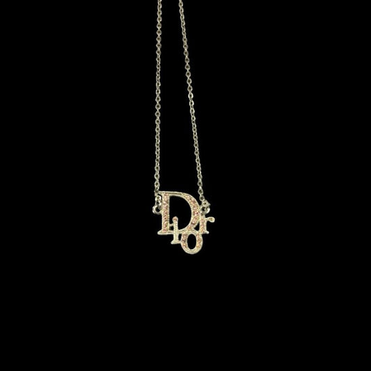 DIOR Dior Logo Rhinestone Necklace Silver Hardware DIOR Silver Alloy Diamond Logo Necklace