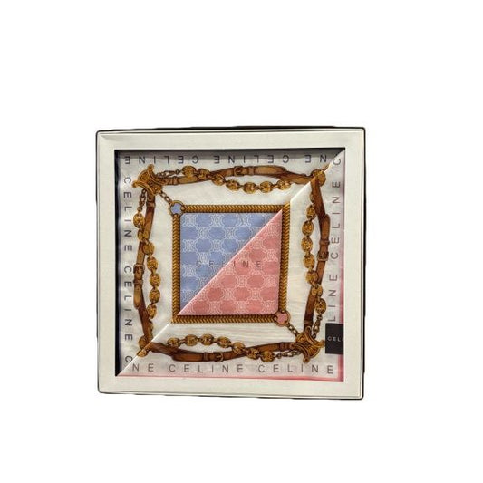CELINE Celine Handkerchief Set of 2 Blue / Pink With Box Celine Printed Silk Scarf Set of 2