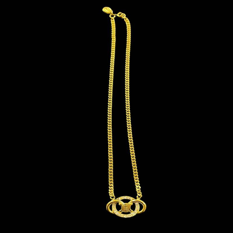 CELINE Celine Necklace Rhinestone Gold Alloy Necklace
