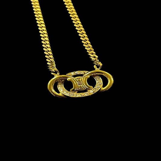 CELINE Celine Necklace Rhinestone Gold Alloy Necklace