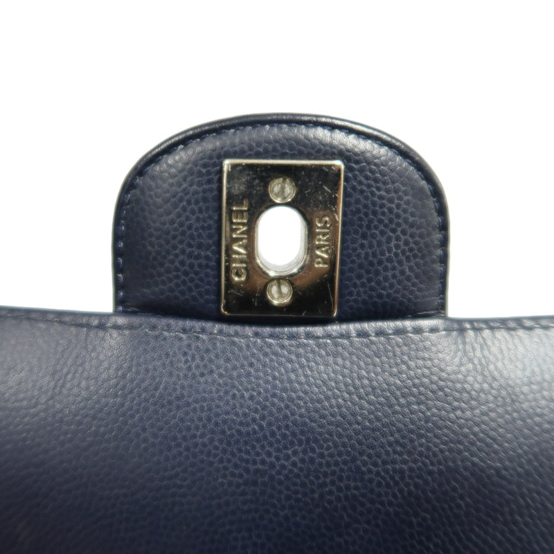 CHANEL Chevron V-Stitch Mini Classic Flap Bag Navy Blue Calfskin Silver Hardware Full Set with Box & Dust Bag No Sticker