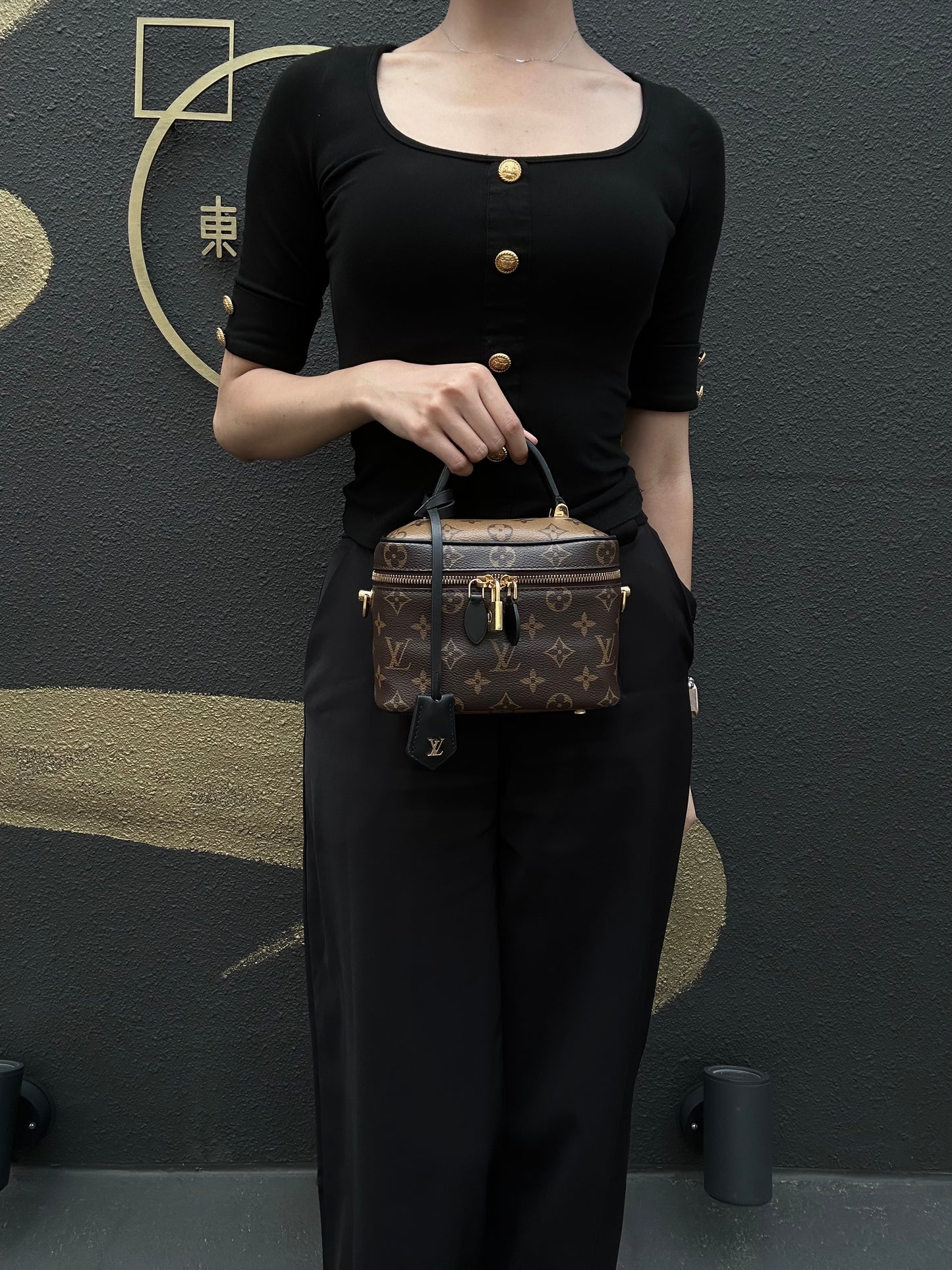 LOUIS VUITTON Vanity Reverse Monogram PVC Handbag Brown with Shoulder Strap