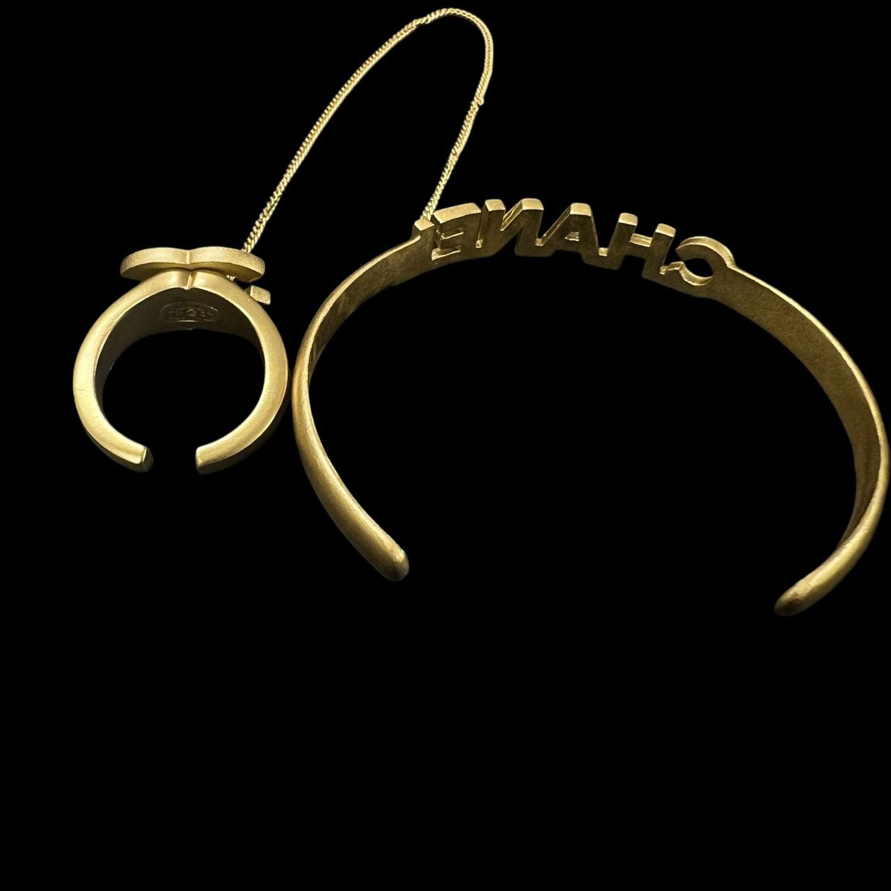CHANEL Coco Mark logo rhinestone ring bracelet, with comments, size 11, 01C, with box, gold hardware, double strand, CHANEL alloy, double C logo bracelet and ring