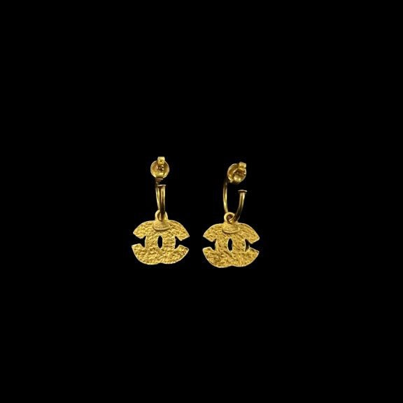 CHANEL Coco Mark earrings, with comments, 01P, with box, gold hardware, CHANEL alloy, double C logo stud and drop earrings