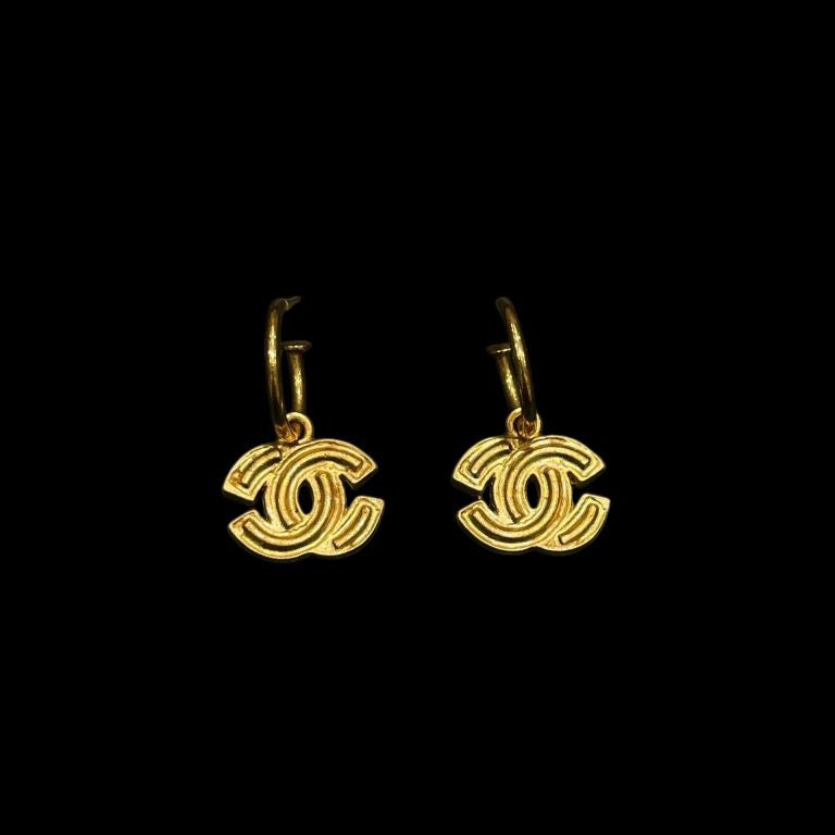 CHANEL Coco Mark earrings, with comments, 01P, with box, gold hardware, CHANEL alloy, double C logo stud and drop earrings