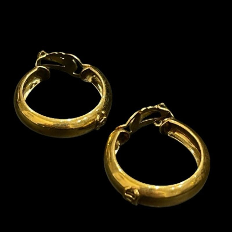 CHANEL Coco Mark hoop earrings, with comments, 93P, with box, gold hardware, alloy, double C logo clip-on earrings