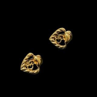Christian Dior heart logo earrings, gold hardware, gold alloy, clip-on earrings