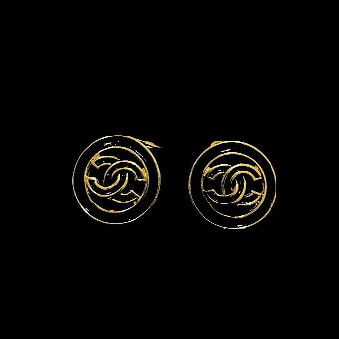 CHANEL earring set, with comments, 93C, with box, gold hardware, black, gold alloy, clip-on earrings
