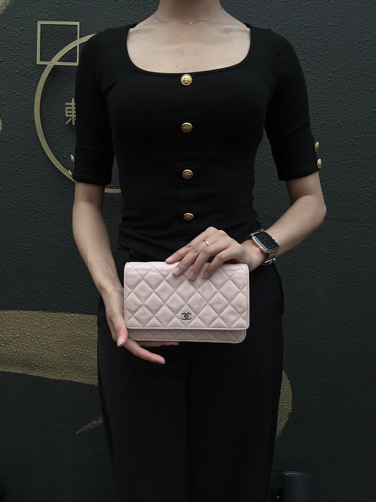 CHANEL Matelasse WOC Wallet On Chain Shoulder Bag Caviar Leather Pink Silver Hardware