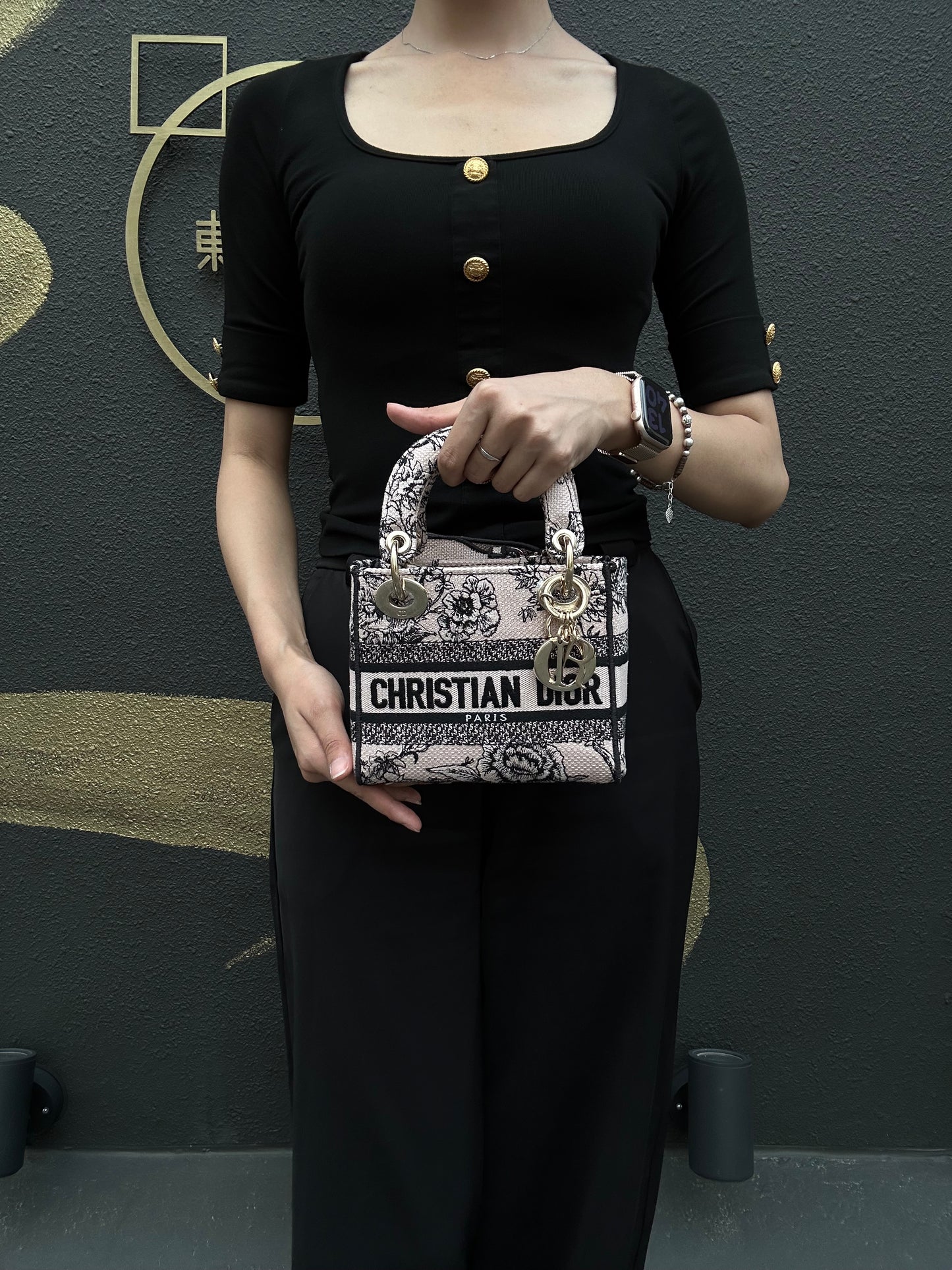 DIOR Monogram Lady Dior Canvas Handbag Off-white With Shoulder Strap