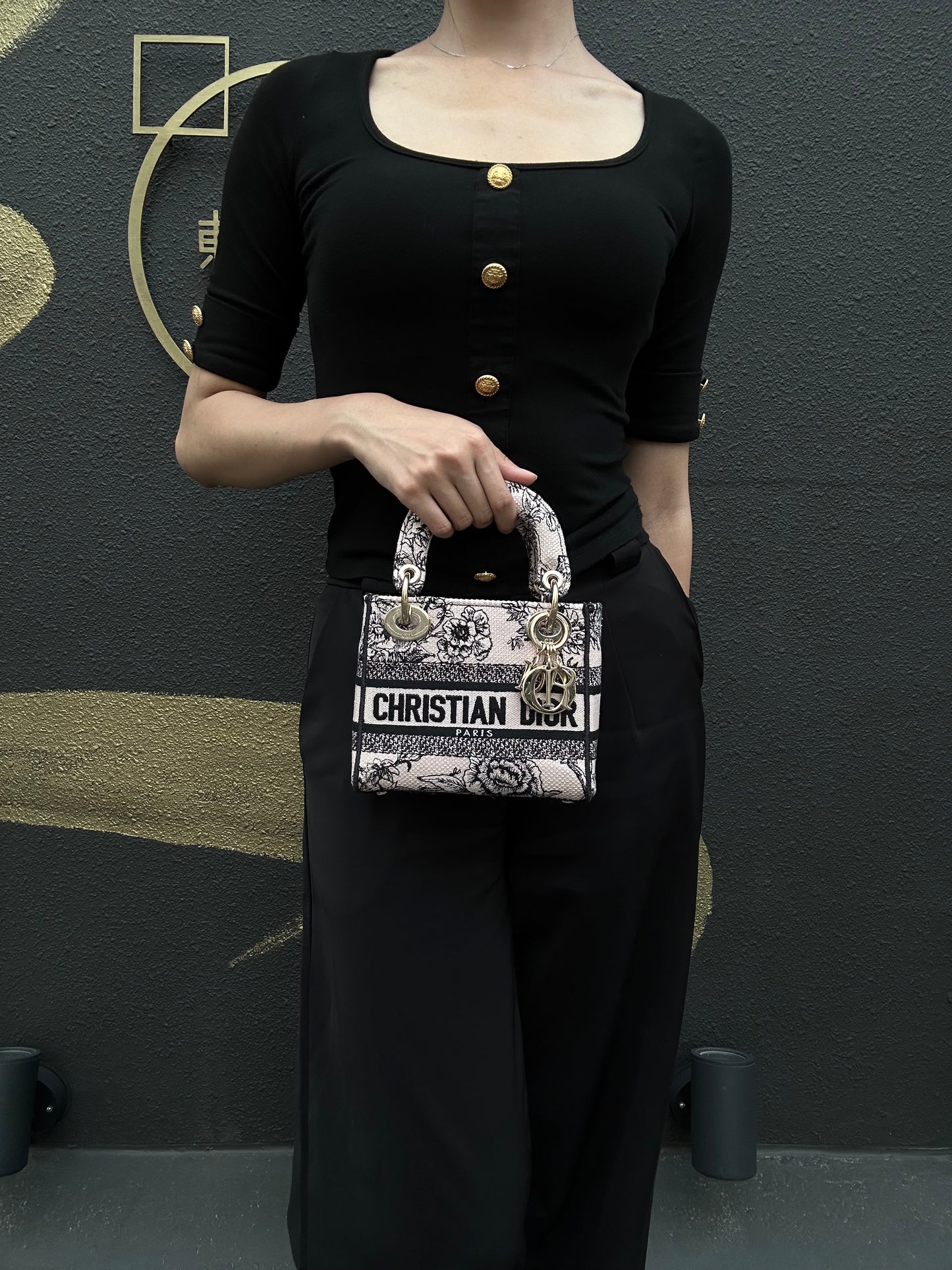 DIOR Monogram Lady Dior Canvas Handbag Off-white With Shoulder Strap