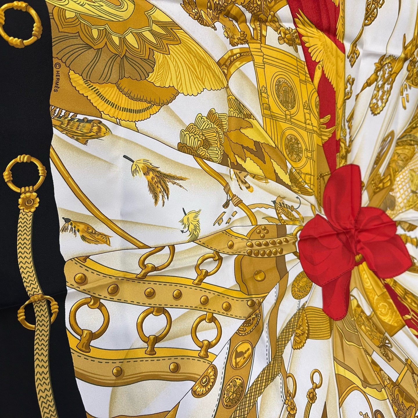 HERMES scarf, gold tone, with tag