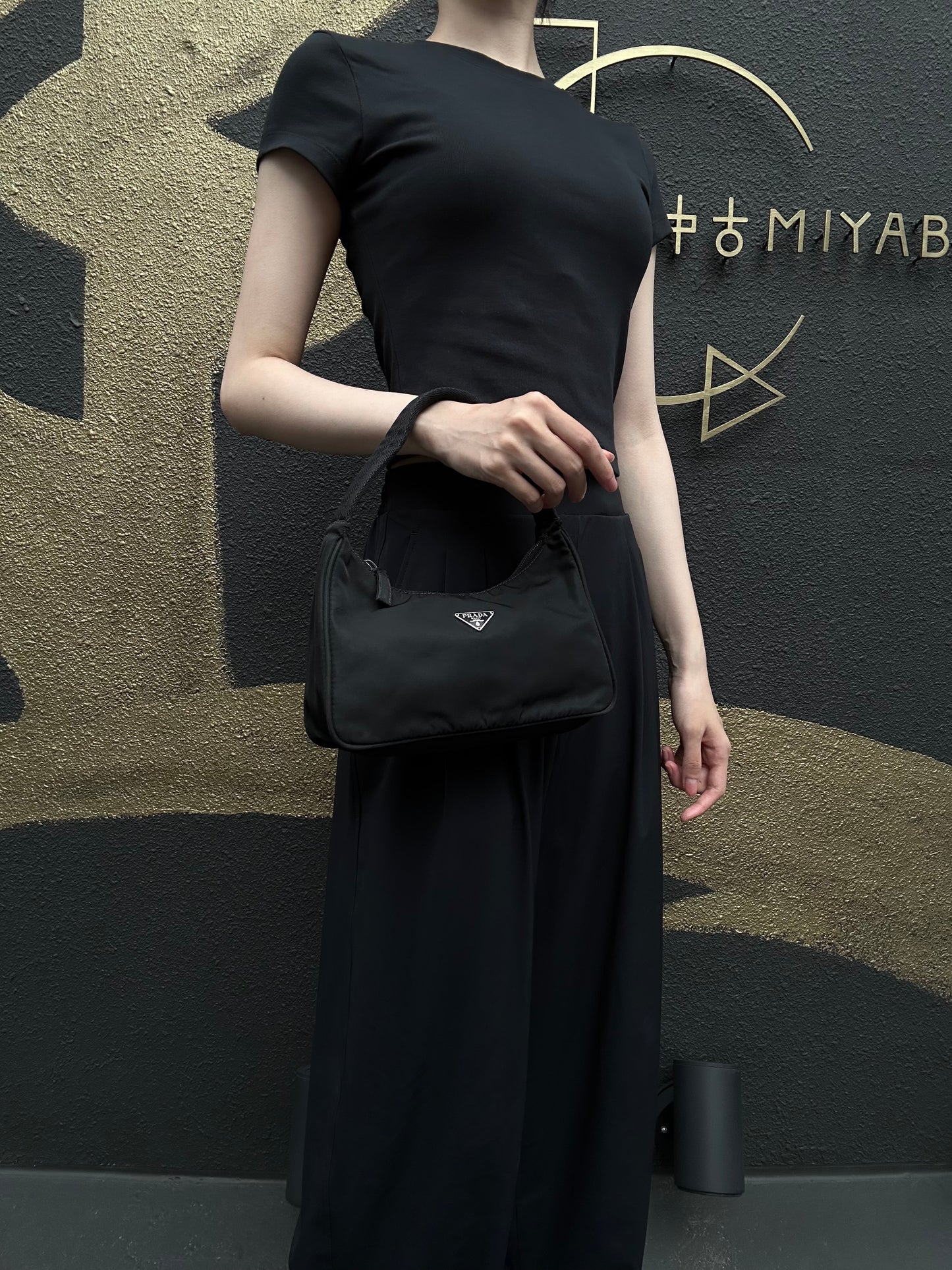 PRADA Nylon Hobo Underarm Bag Black