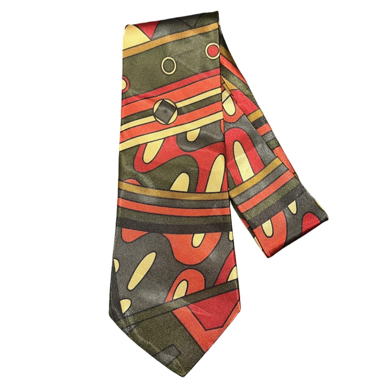 KING tie, red and brown-toned, with tag
