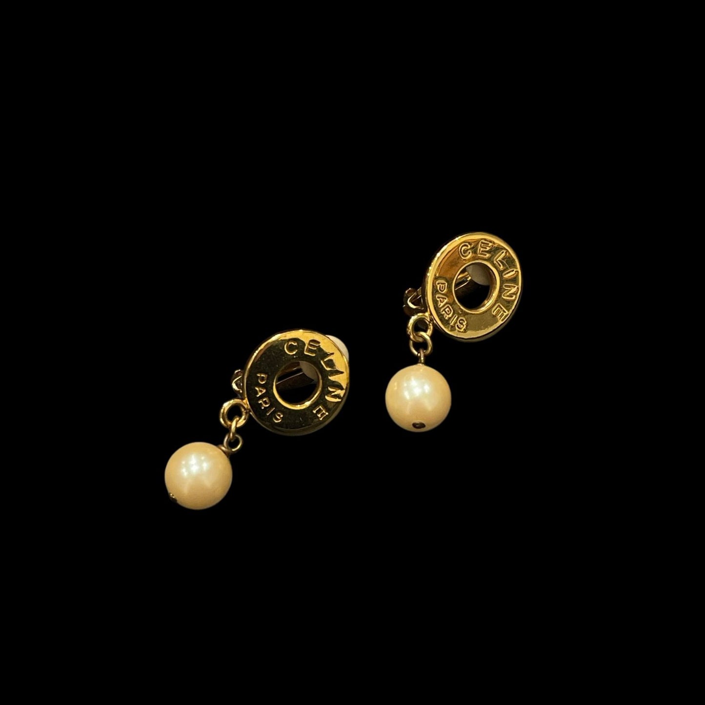 CELINE pearl earrings, gold hardware, clip-on, alloy