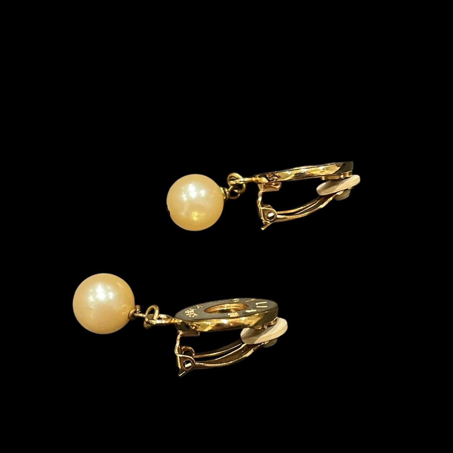 CELINE pearl earrings, gold hardware, clip-on, alloy