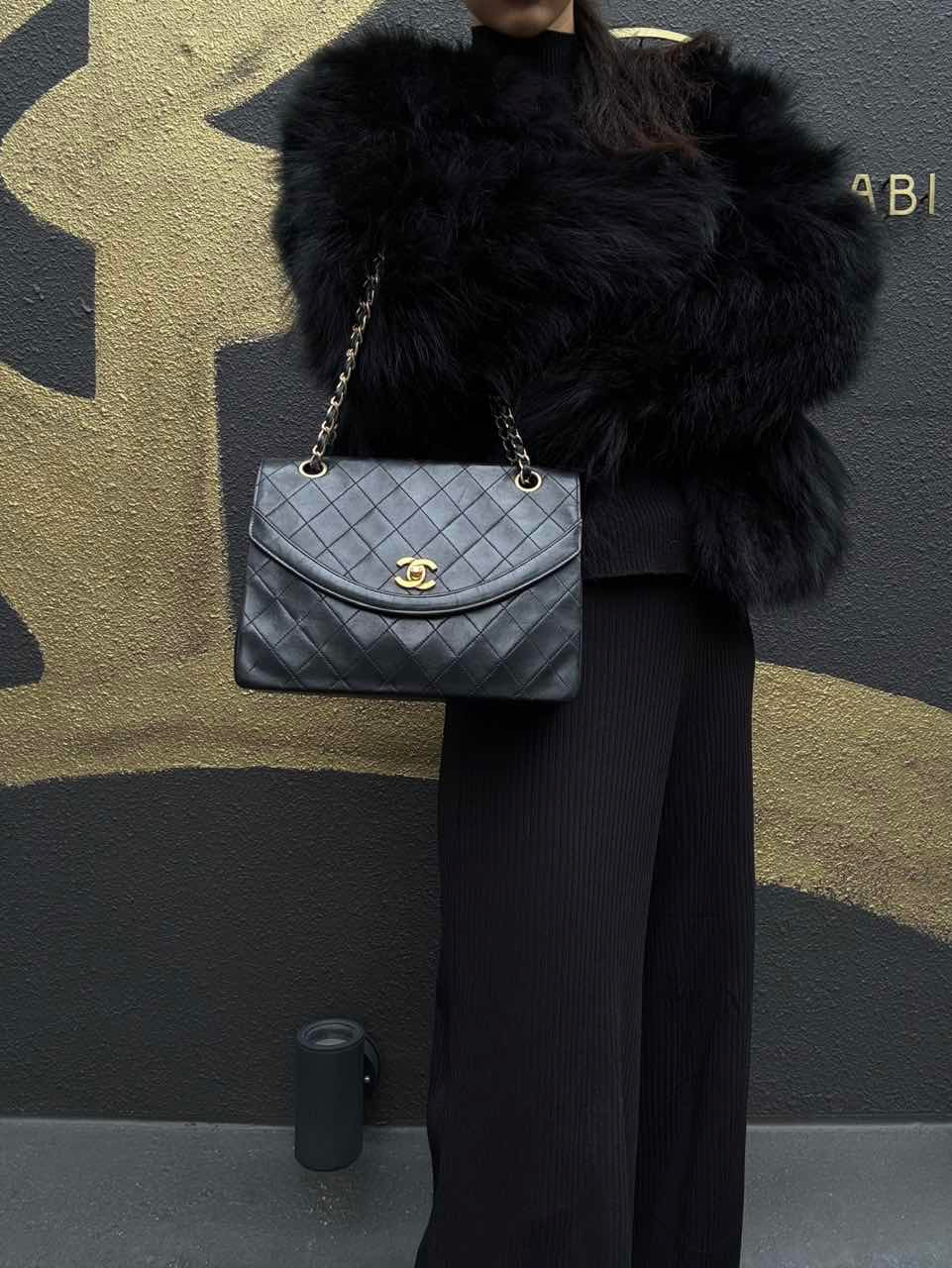 CHANEL Classic Flap Matelasse Shoulder Bag, Black Lambskin, Gold-Tone Hardware