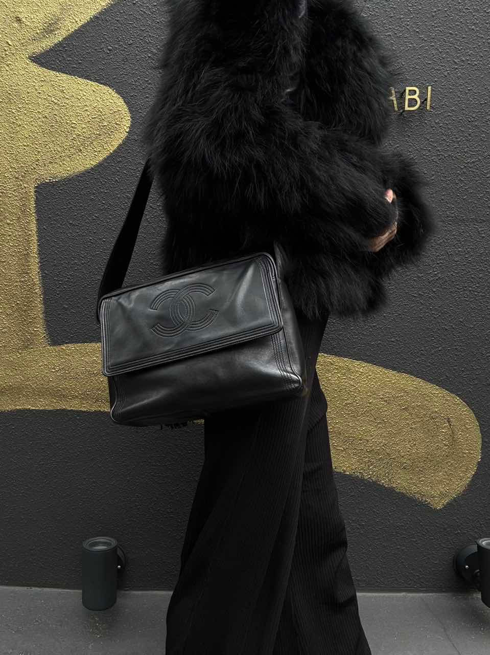 CHANEL Coco Mark Shoulder Bag, Lambskin, Black, Gold-Tone Hardware   CHANEL Black Calfskin Leather Gold Ball Tassel Flap Crossbody Bag