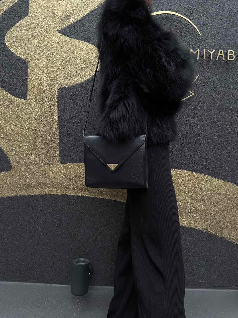 YSL Shoulder Bag Leather Black Gold Hardware YSL Black Calfskin Crossbody Bag