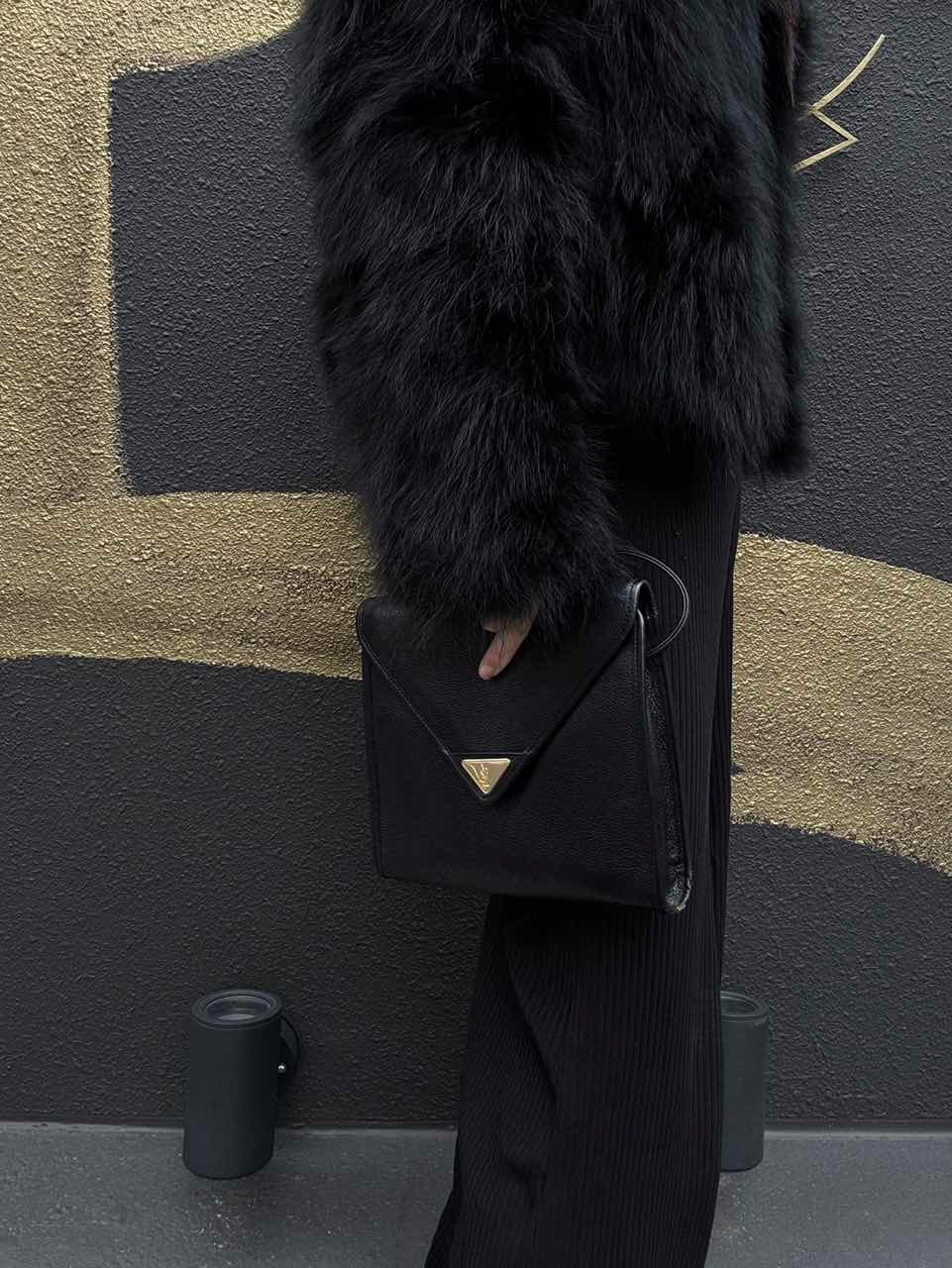 YSL Shoulder Bag Leather Black Gold Hardware YSL Black Calfskin Crossbody Bag