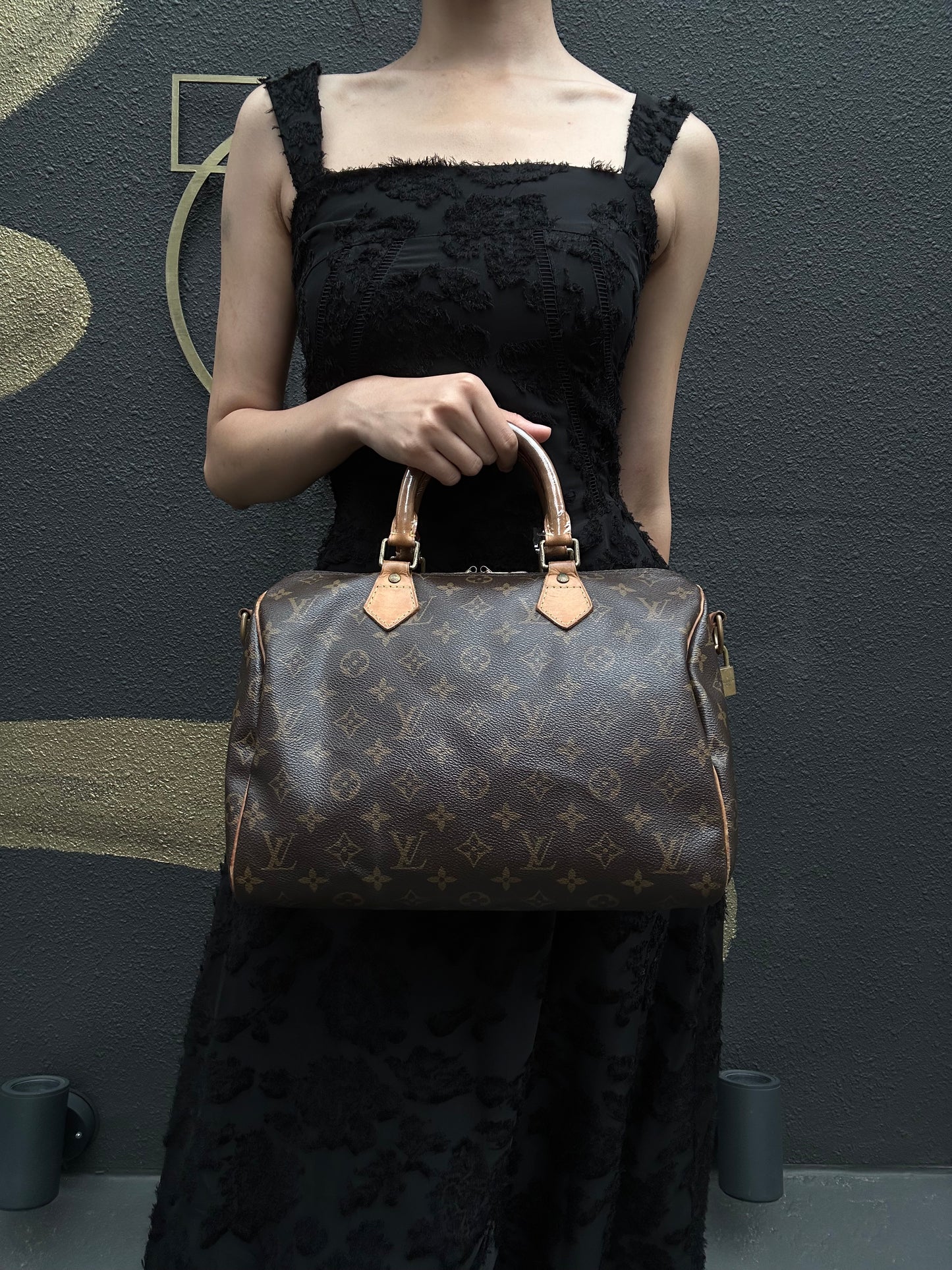 LOUIS VUITTON LV Nano Speedy Monogram Canvas With Shoulder Strap Handbag Brown PVC