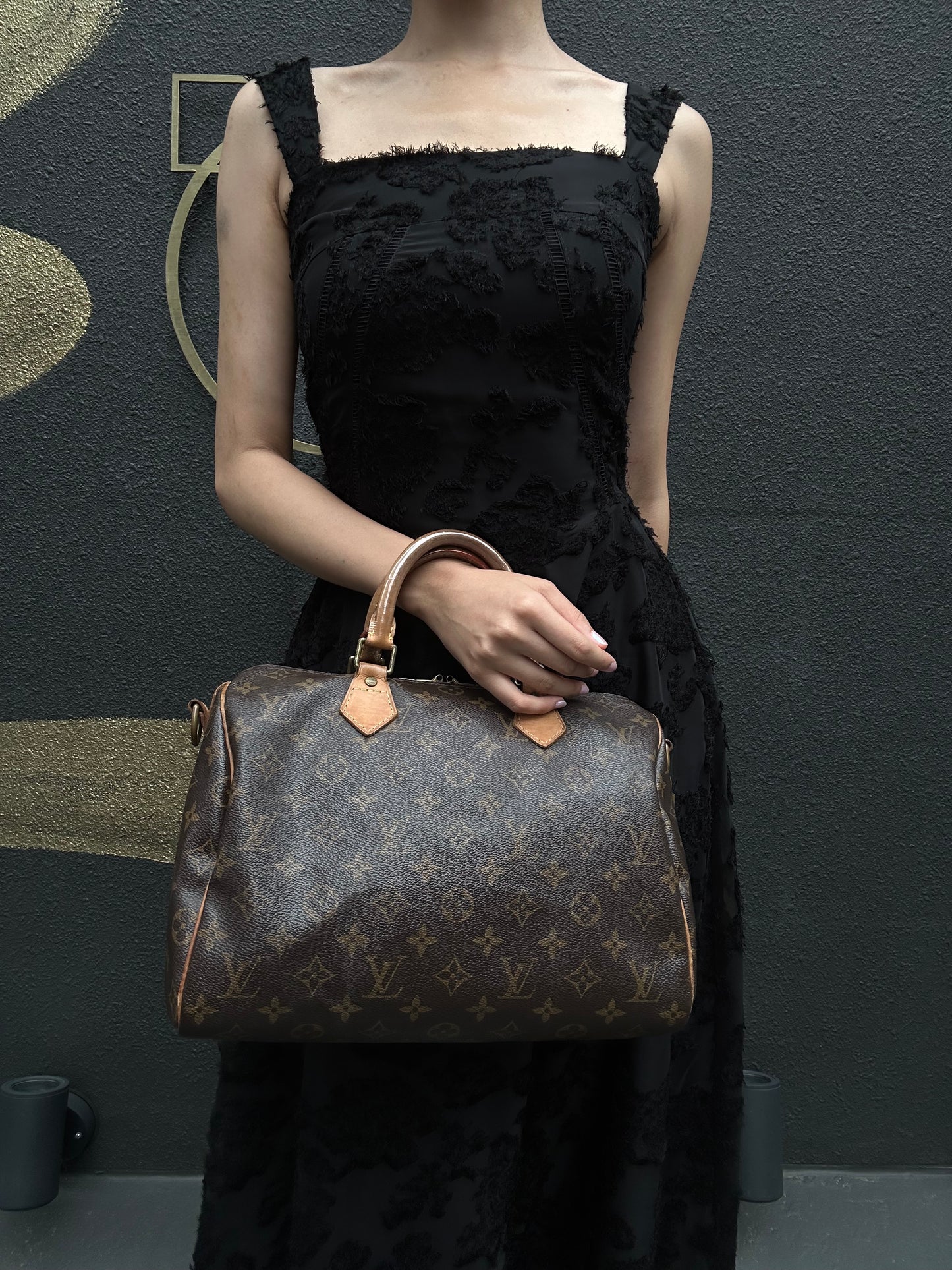 LOUIS VUITTON LV Nano Speedy Monogram Canvas With Shoulder Strap Handbag Brown PVC