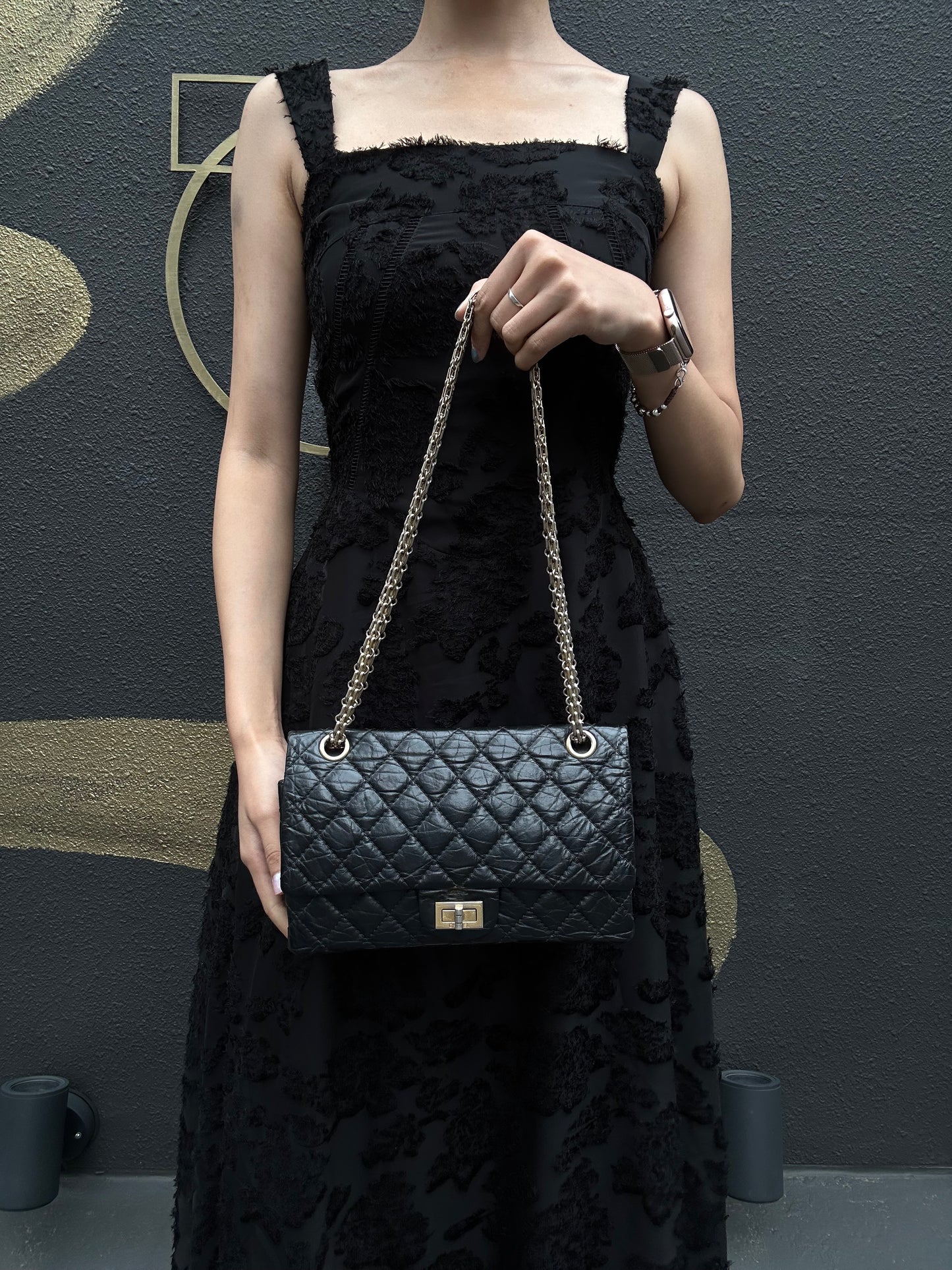 CHANEL Matelasse 2.55 Shoulder Bag Calfskin Black