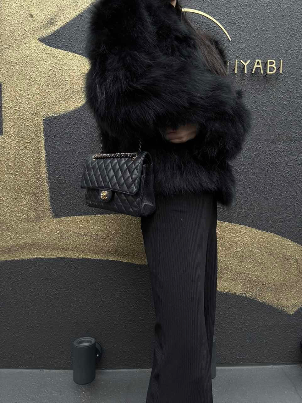 CHANEL Classic Flap (CF) Matelasse Shoulder Bag, Black, Gold Hardware, Grained Calfskin, Crossbody Bag
