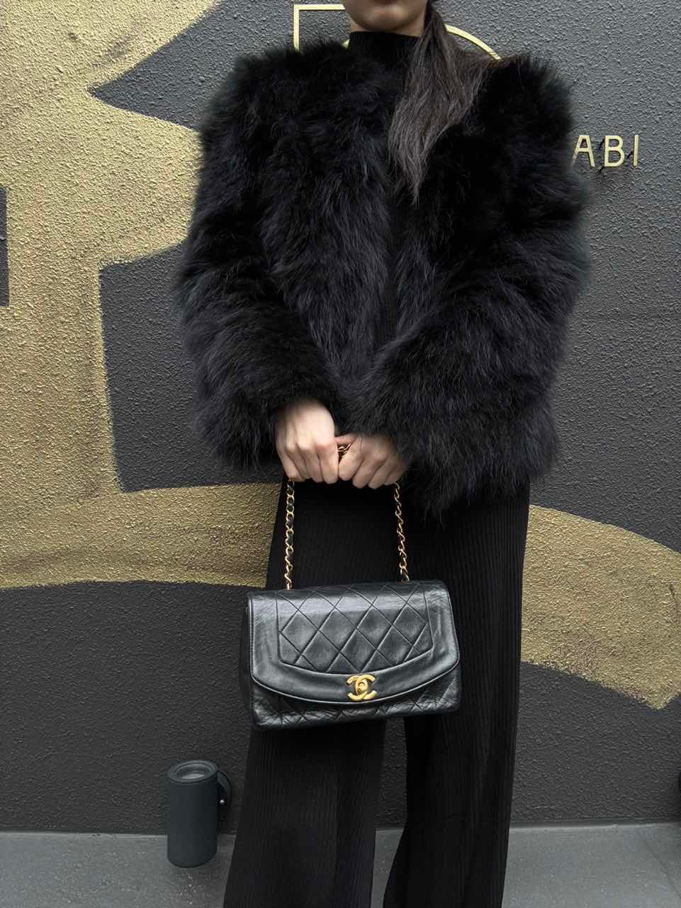 CHANEL Diana Matelasse Shoulder Bag Lambskin Black Gold Hardware