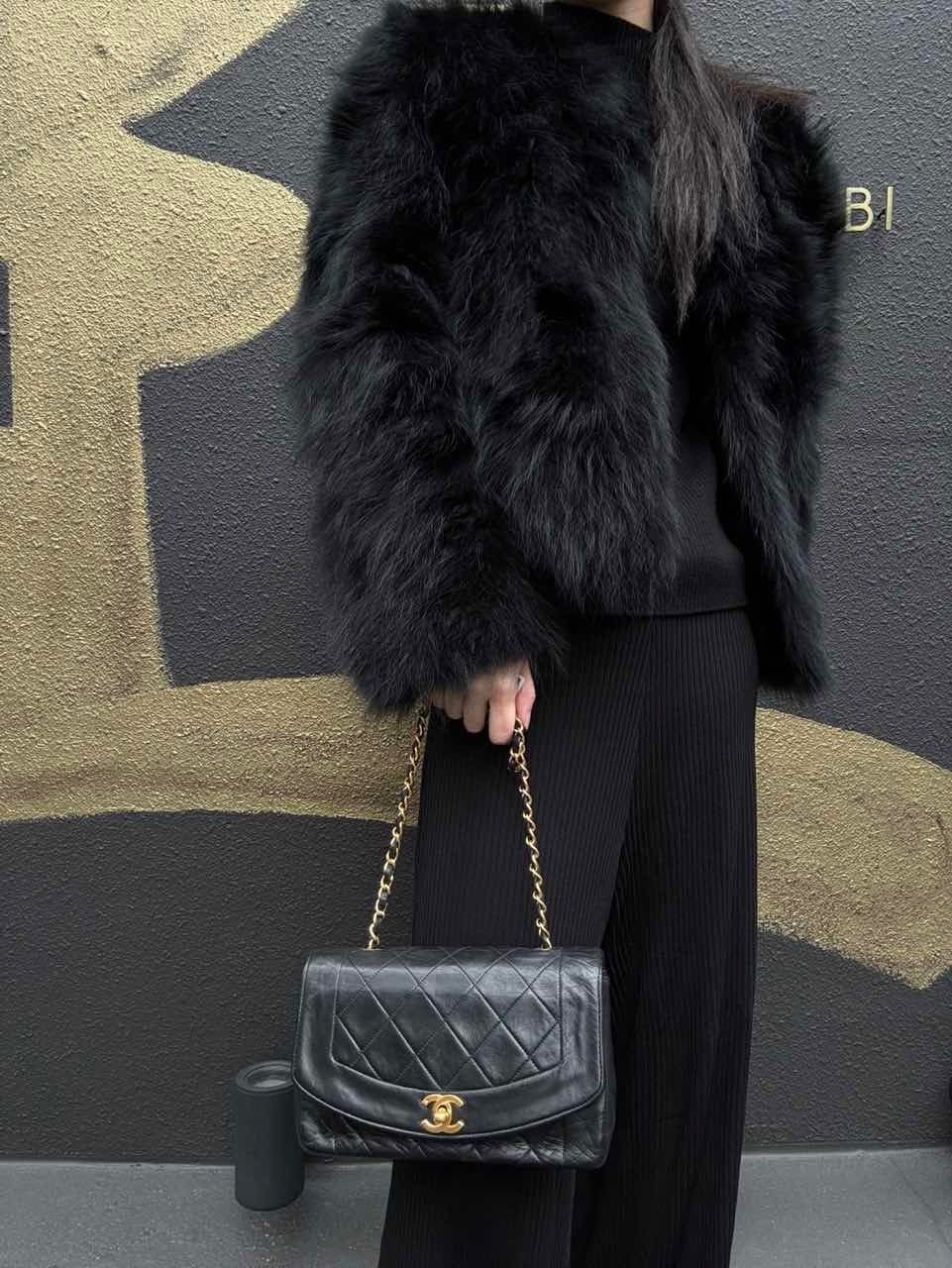 CHANEL Diana Matelasse Shoulder Bag Lambskin Black Gold Hardware
