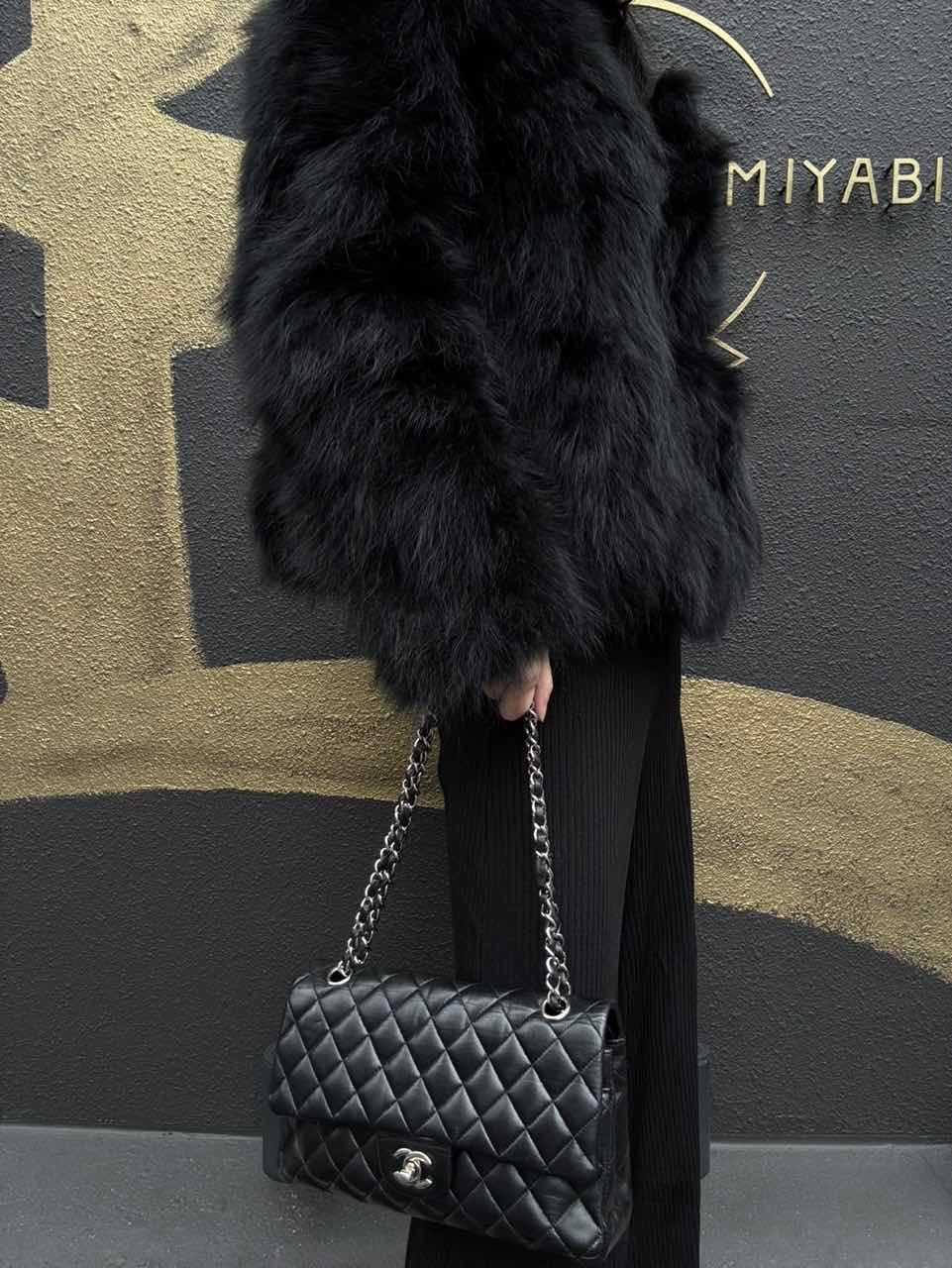 CHANEL Classic Flap (CF) Matelasse Shoulder Bag, Lambskin, Black, Silver Hardware
