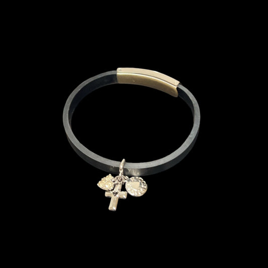 NINA RICCI Bracelet, Silver Hardware, Black Leather