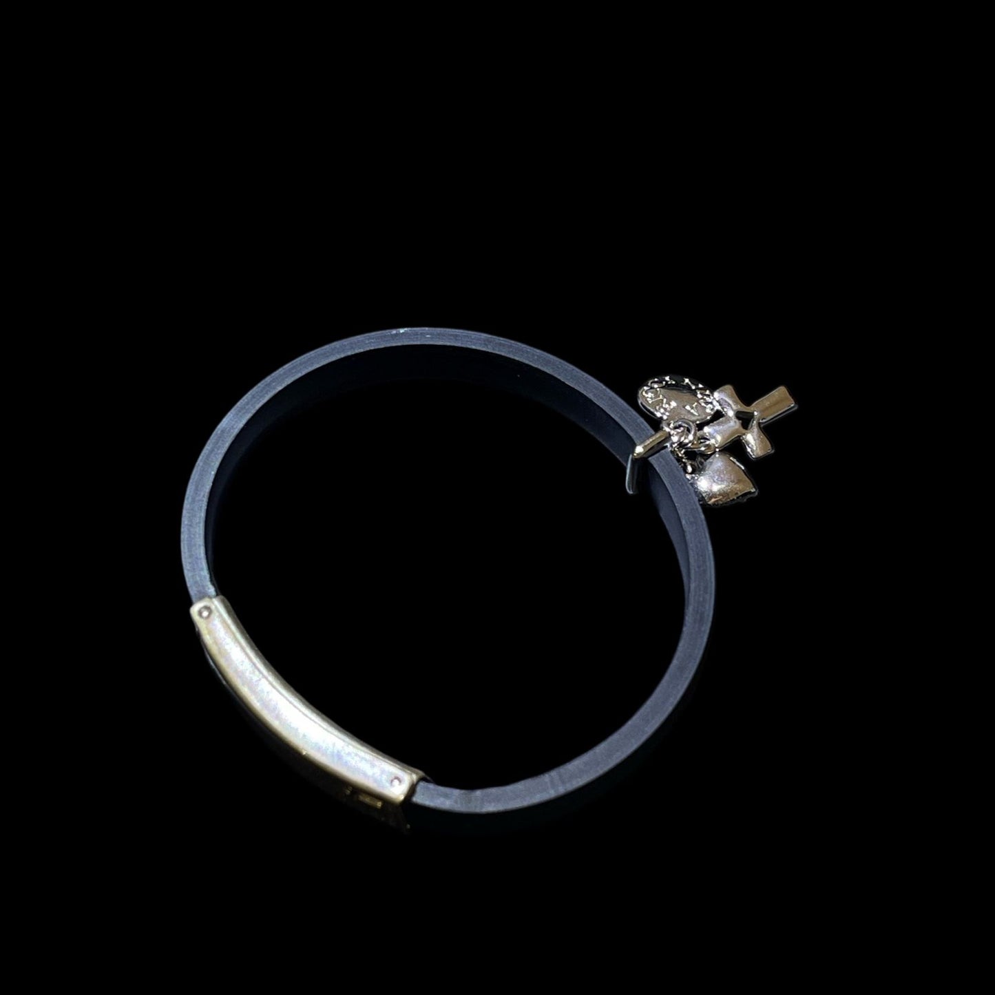 NINA RICCI Bracelet, Silver Hardware, Black Leather