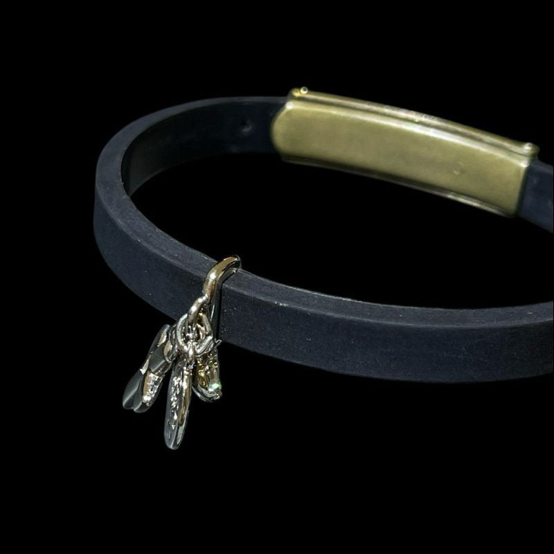 NINA RICCI Bracelet, Silver Hardware, Black Leather