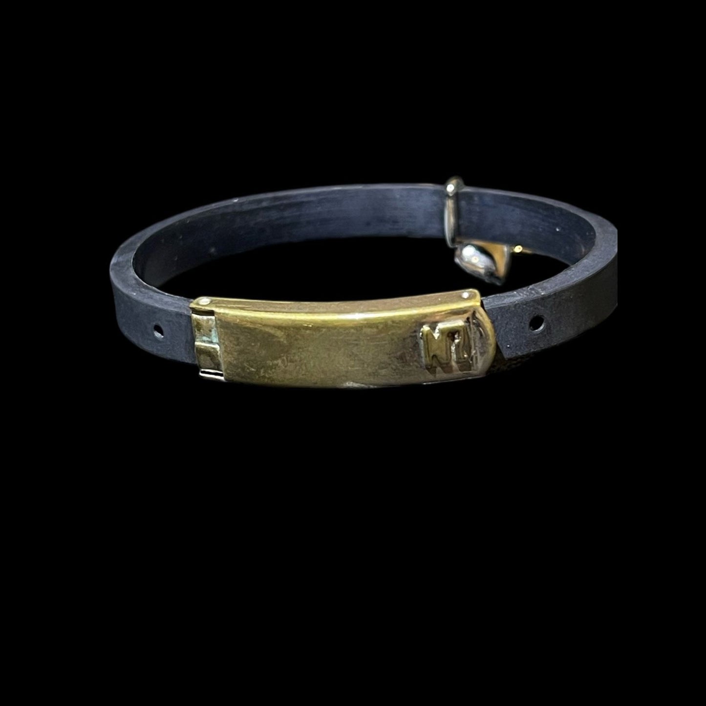 NINA RICCI Bracelet, Silver Hardware, Black Leather