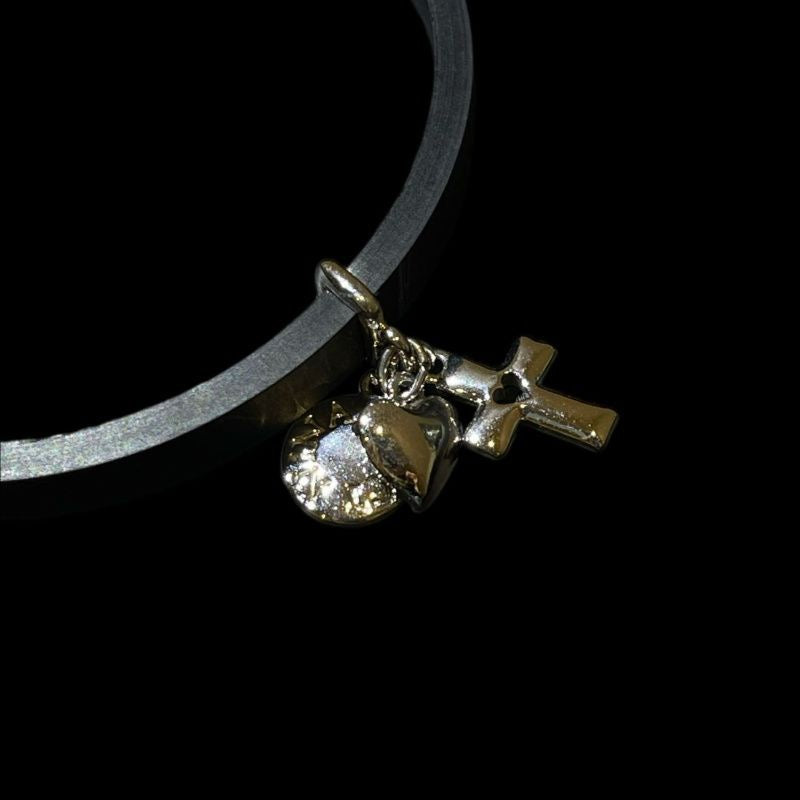 NINA RICCI Bracelet, Silver Hardware, Black Leather