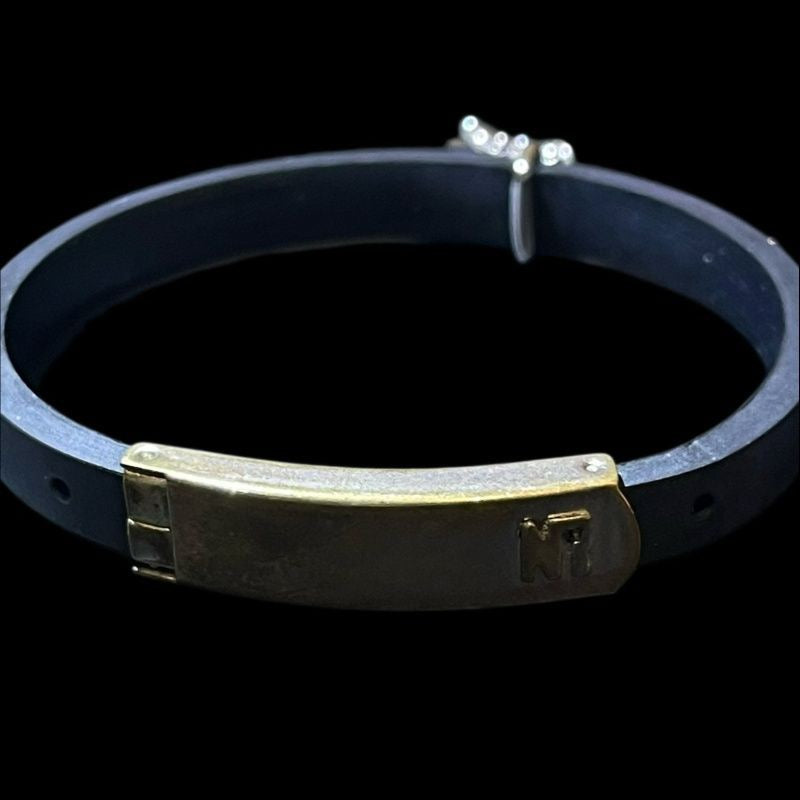 NINA RICCI Bracelet, Silver Hardware, Black Leather