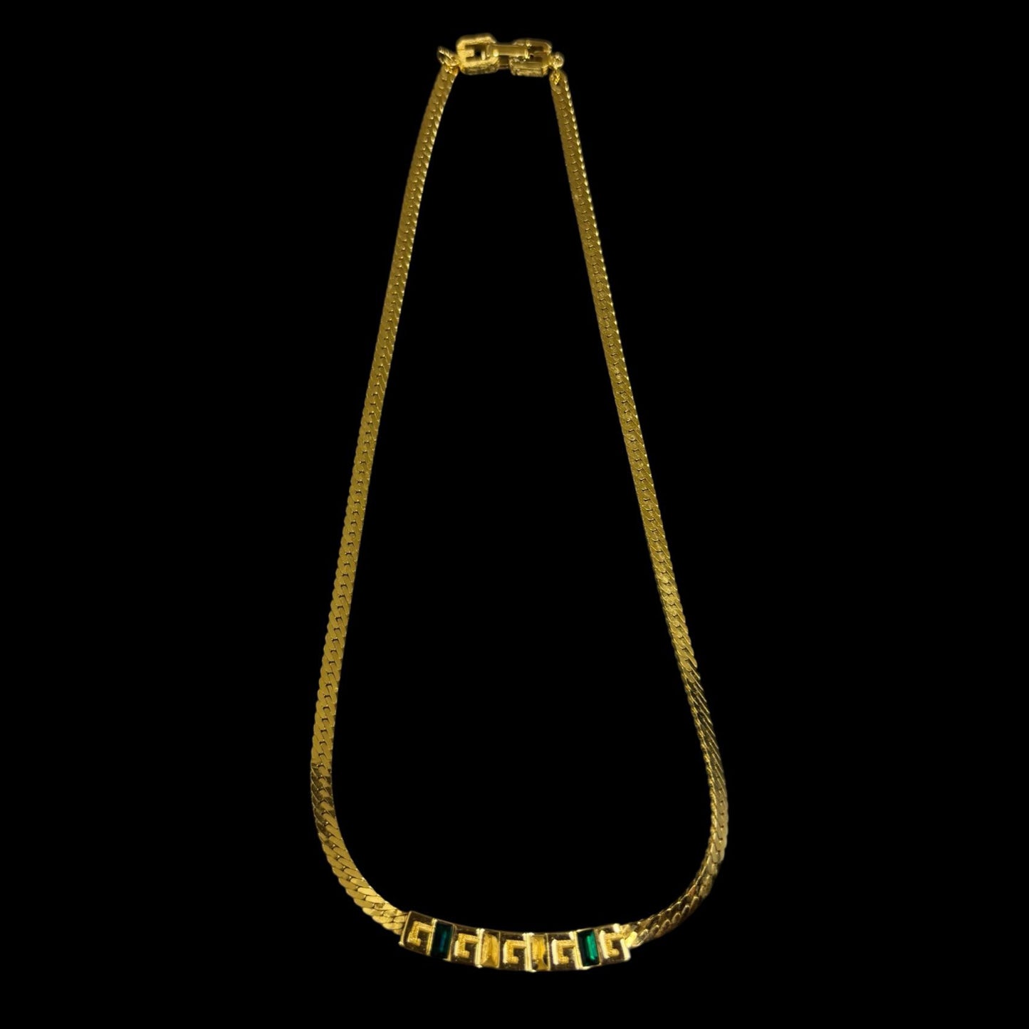 GIVENCHY Necklace, Gold Hardware, Green Stone, Alloy