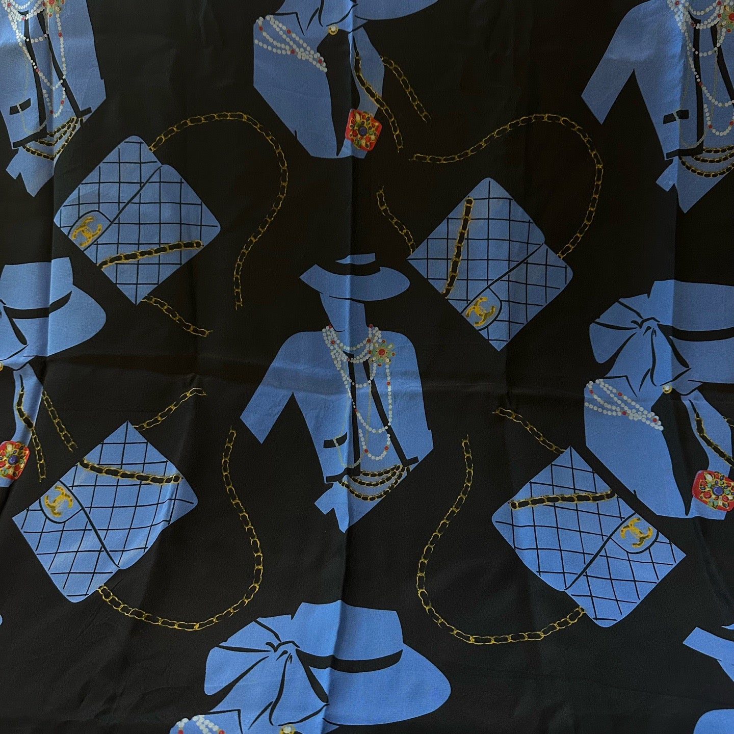 CHANEL Chanel Scarf Blue Black, No Wash Label
