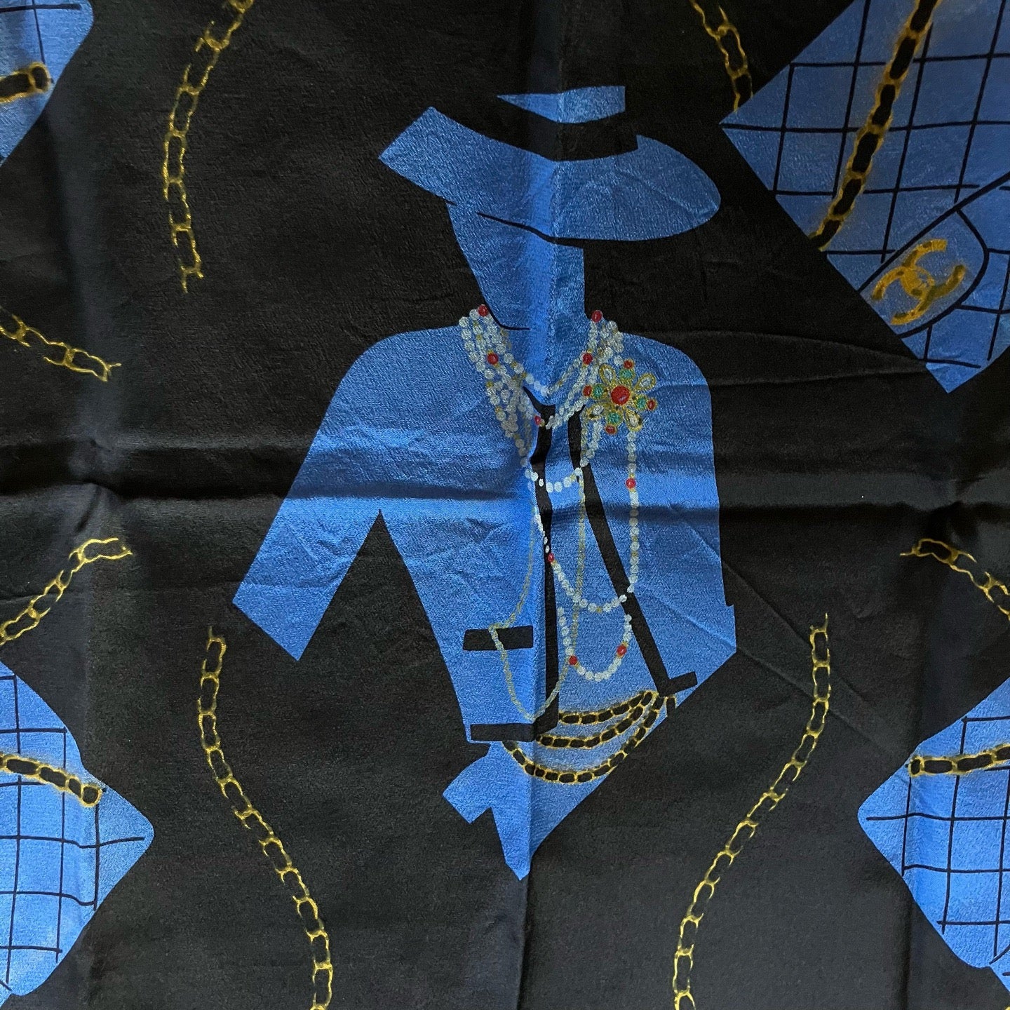 CHANEL Chanel Scarf Blue Black, No Wash Label