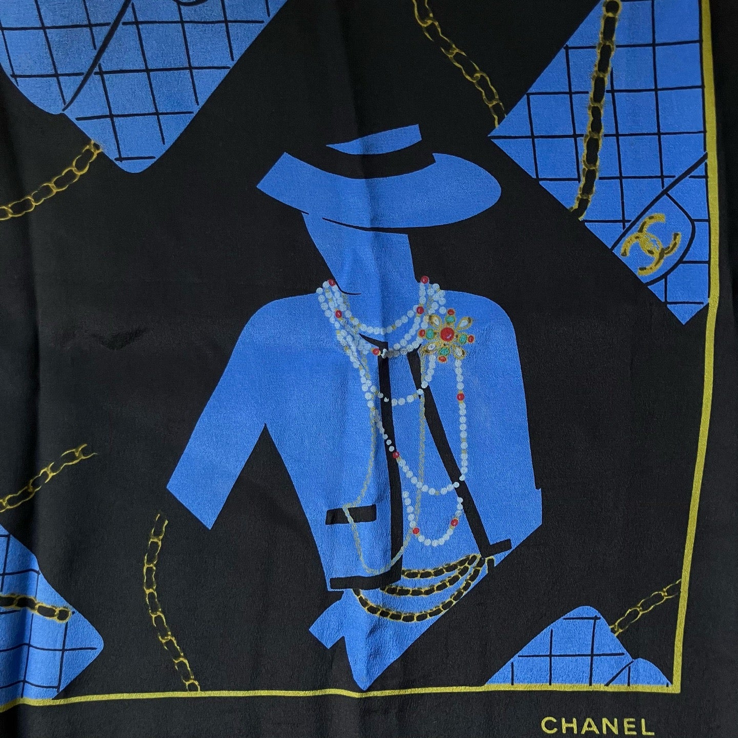 CHANEL Chanel Scarf Blue Black, No Wash Label