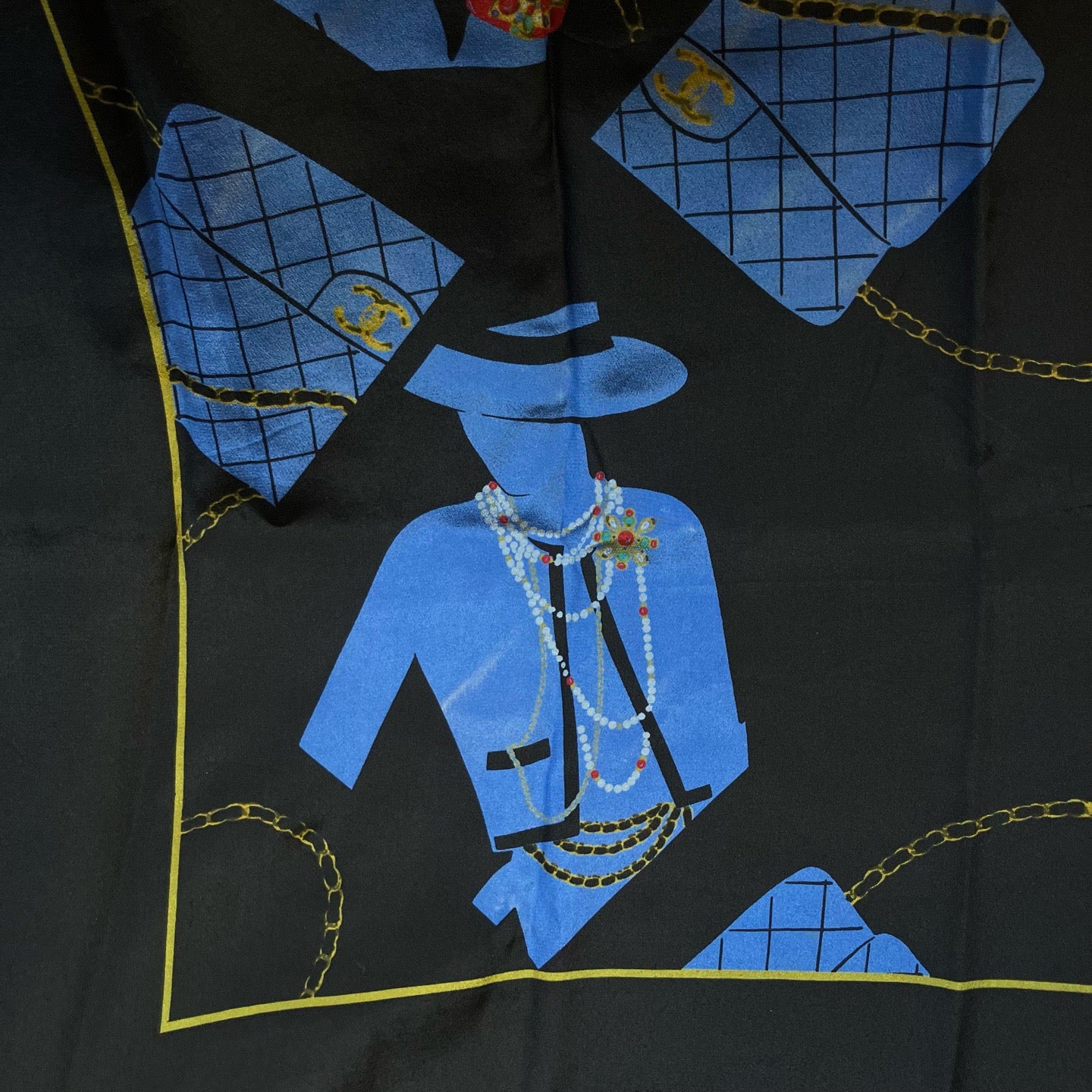 CHANEL Chanel Scarf Blue Black, No Wash Label