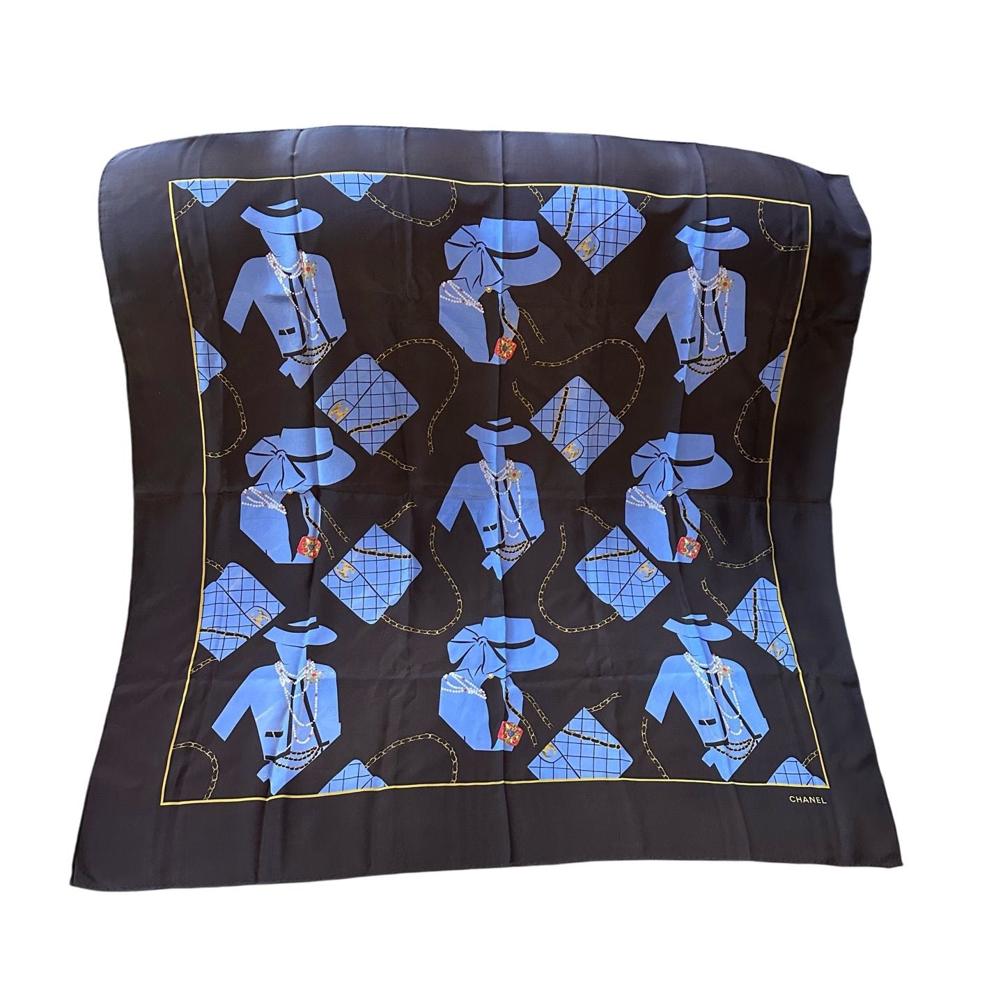 CHANEL Chanel Scarf Blue Black, No Wash Label
