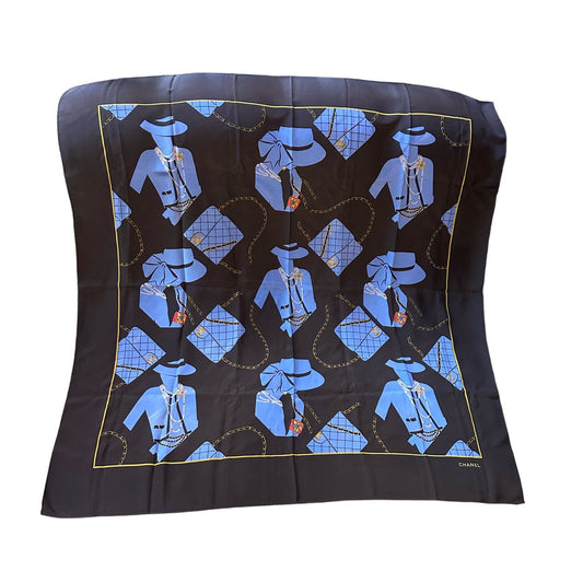 CHANEL Chanel Scarf Blue Black, No Wash Label