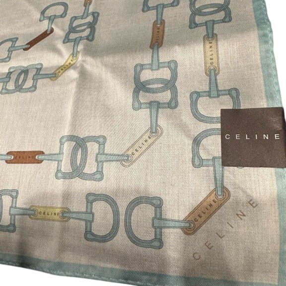 CELINE Celine Handkerchief Blue Silk Scarf Square Scarf