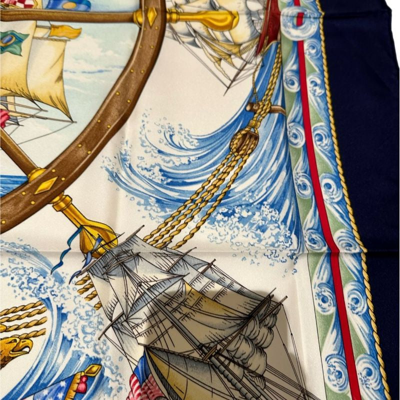 HERMES Hermes Scarf Navy, With Tag, Silk Scarf