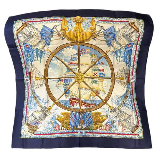 HERMES Hermes Scarf Navy, With Tag, Silk Scarf