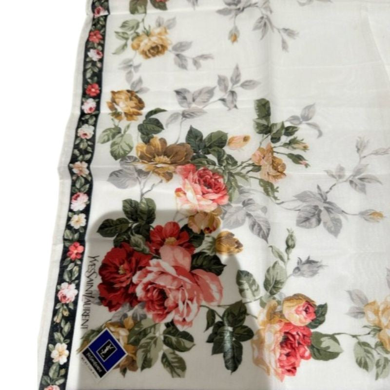 YSL Saint Laurent Handkerchief Rose Silk Scarf Square Scarf