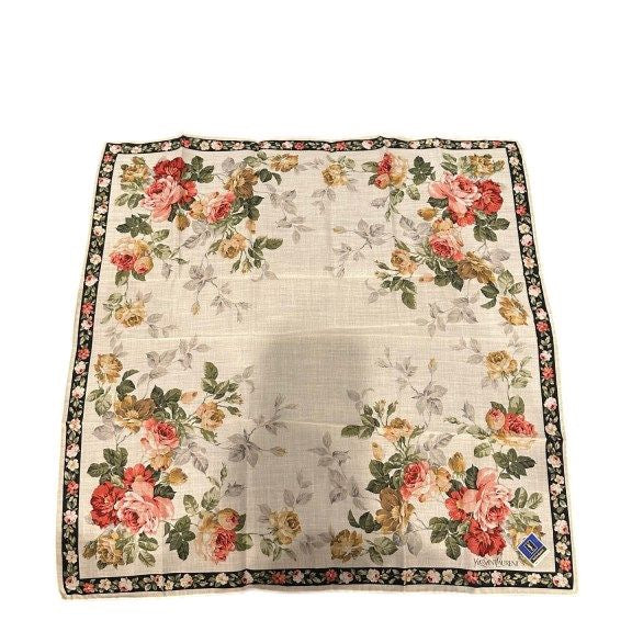 YSL Saint Laurent Handkerchief Rose Silk Scarf Square Scarf